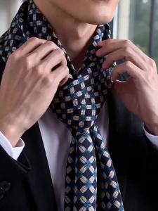 Blue Polka Dots Scarf Men 100% Mulberry Silk Scarves Business Suit Accessories Foulard Fashion Gifts for Man Double Layer Fits2026
