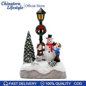 Christmas Village Houses Christmas Table Ornaments with Light Christmas Miniature Resin House Ornament for Parties
