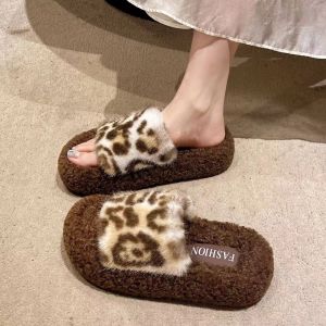 Free Shipping New Stylish Korean-Style Fluffy Slippers For Women Perfect For Autumn And Winter Versatile And Suitable For Wearing Outdoors With A Thick Plush Sole And Cotton Lining