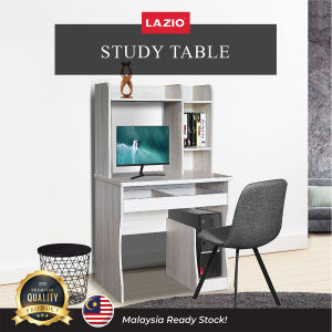 Ready Stock Modern Space Saving Study Desk Studio in White Wash colour / Finished Melamine Storage Desk with Shelves & Drawer / Corner Desk Writing Table 2 in 1 Meja Belajar dengan Rak Buku | L形转角电脑台式桌书桌L形书架组合一体带抽屉家用学生学习写字桌子