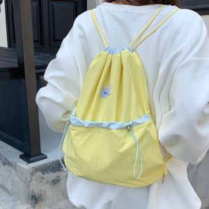 MOIRA แบบเกาหลี กระเป๋าเป้แบบมีเชือก ความจุขนาดใหญ่ ความแตกต่างของสี กระเป๋าไนลอนน้ำหนักเบา น่ารัก ดีไซน์เฉพาะกลุ่ม กระเป๋าสะพายไหล่ ผู้หญิง