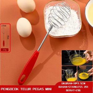 Pengocok Telur Stainless Polkadot Gagang Merah Whisker Pengaduk Adonan Kue Hand Mixer Egg Beater