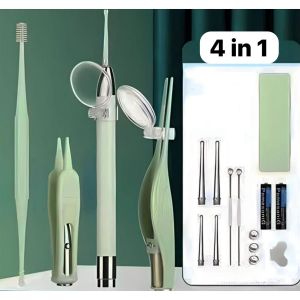 Alat Pembersih Korek Telinga Anak Bayi 4in1 Pembersihan Kotoran LED Korek Upil Kuping Silikon  1Set Lengkap Lampu Kaca Pembesar