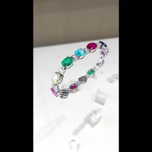KQDANCE 17.5cm-925 Sterling Silver Colorful Lab Emerald Paraiba Ruby Sapphire High Carbon Diamond Bracelets Fine Jewelry Women