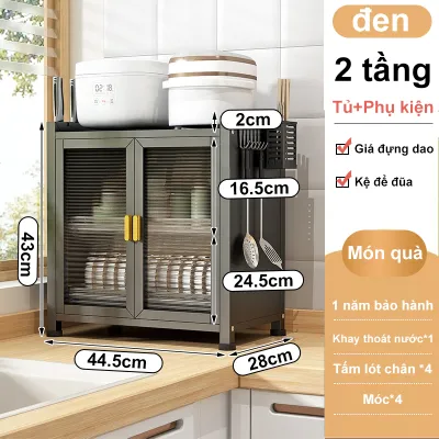 Miki Tủ đựng bát đĩa chống bụi bằng thép không gỉTủ bát đĩa nhà bếpTủ bếp đa năngTủ để đồ nhà bếp Khay thoát nước miễn phí