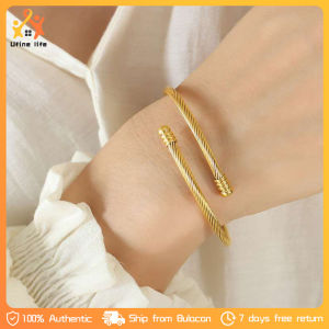 Women Bracelet Twisted Rope Bangle Bracelet Stainless Steel Gold Twist Braided Bracelet Jewelry for Women