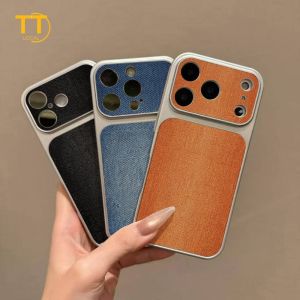 Tri-Town Simple Denim Pattern Design Leather Phone Case For iPhone 11 17 15 14 13 12 Pro Max 15 16 Pro Max Cover #EY41