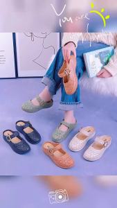 [Free Shipping] New Spring/Summer Womens Open-Toe Sandals with Hollow Floral Design Wedge Heel Versatile Outdoor Half-Slippers
