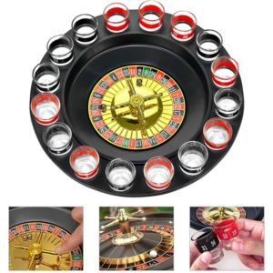 VALUEPULSE แดงดำ รูเล็ตแก้วช็อต พร้อมลูกบอลโลหะ ชุด 16 ชิ้น แก้วช็อต คุณภาพสูง พร็อพความบันเทิง รูเล็ตรัสเซีย สำหรับเกมปาร์ตี้ดื่ม