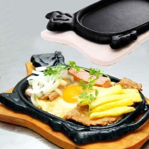 Bộ chảo gang hình con bò 18 cm có lót gỗ