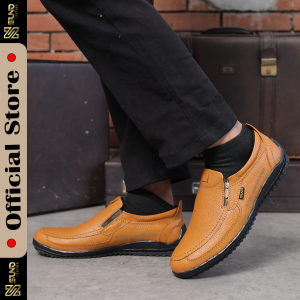 SUNO LEATHER -Sepatu kulit cowok keren Resleting hitam Tan Shoes