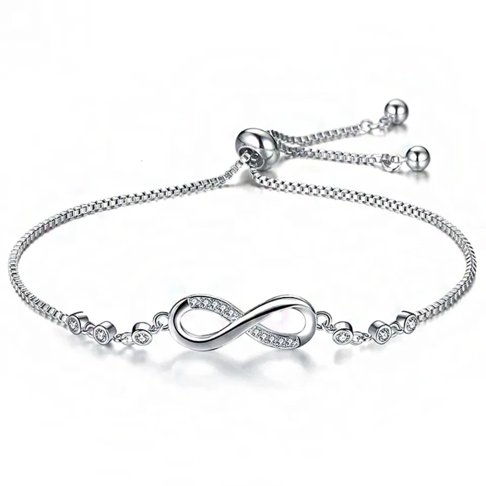 1pc 925 Sterling Silver Infinity Adjustable Bracelet For Women Hot