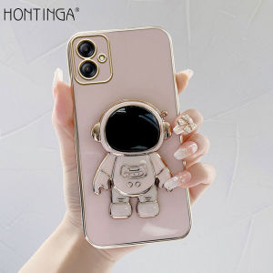 Hontinga Casing Case For Samsung Galaxy A04e A34 A54 5G Case With Astronaut Folding Stand Fashion Solid Color Luxury Chrome Plated Soft TPU Square Phone Case Full Cover Camera Protection Casing Anti Gores Rubber Cases
