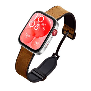 For Huawei Watch Fit 5 Pro Crazy Horse Genuine Leather Silicone Strap For Huawei Watch Fit 5 5 Pro Magnetic Folding Buckle Watchband