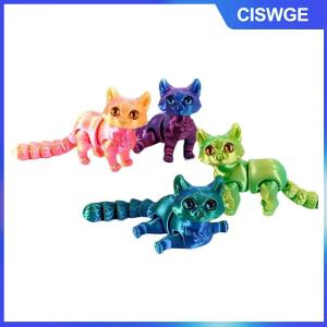 CISWGE Đồ chơi mèo in 3D tượng mô phỏng giống thật không lông với các khớp có thể chuyển động quà tặng Tết Nguyên Đán vui nhộn cho trẻ em