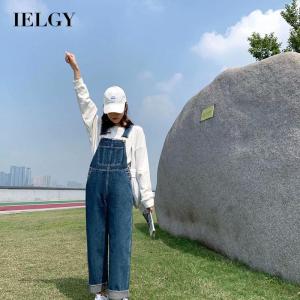 IELGY กางเกงยีนส์ชุดบอดี้สูทลายย้อนยุคผู้หญิงชุดจั๊มพ์สูทแบบหลวมขากว้าง