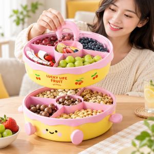 Tulip Home Furnishings Store Multi Layer Rotatable Dried Fruit Plate Stackable Compartment Snack Serving Tray Sealed Lid Food Storage For Home Party