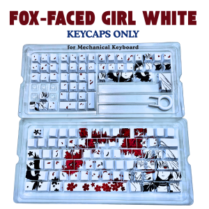FANTASY T MALL Fox-Faced Girl White Keycaps Only Anime-Inspired Keyboard Keycaps with Cherry Blossoms and Fox Illustration Customizable Keycap Set for Mechanical Keyboard