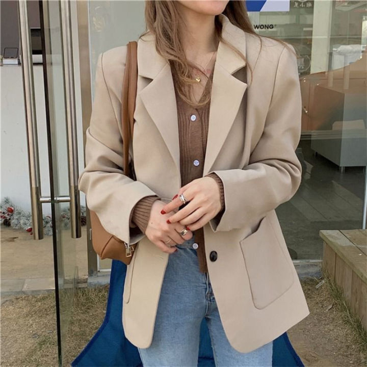 Korean blazer for women suit jacket casual loose lapel long sleeve