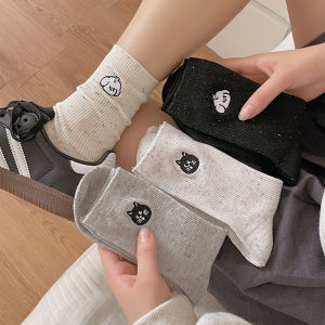 🧦KAK SHOPZ🧦ถุงเท้าผู้หญิง พิมพ์ลายน้องหมา แมว น่ารัก ถุงเท้าแฟชั่นญี่ปุ่น สีขาว อเนกประสงค์ ระบายอากาศดี ราคาส่ง