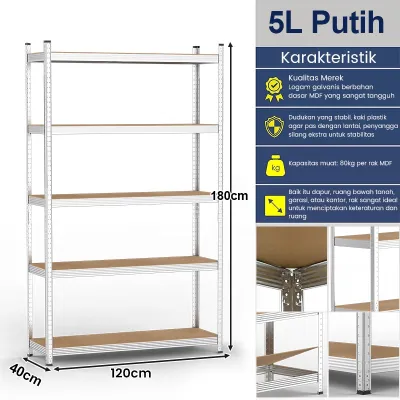 Rak Besi Siku 5 Susun Heavy Duty Rak Gudang Serbaguna Furniture Rak Penyimpanan Multifungsi Kokoh Tahan Beban
