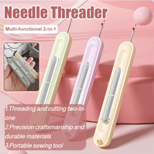 Cream Two-In-One Needle Threader Sewing Needle Thread Auxiliary Artifact Automatic Threading Needle Threader Household Portable Sewing Needle Threader