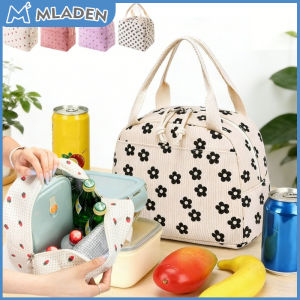 MLADEN Corduroy Insulated Lunch Bag Waterproof Color-blocked Handheld Bento Cooler Bag for Work and Picnic