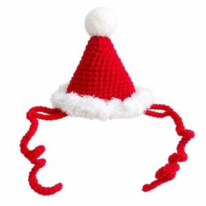 XYAX Jingle Bell Christmas Pet Neckwear Yarn Red Bowknot Cat Santa Hat Creative Pet Cap Handmade Style Pet Holiday Bib Holiday Photoshoot