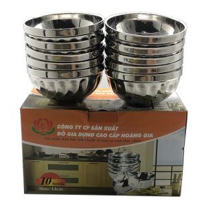 [HCM]Bộ 10 Chén Tô Bát cơm INOX 2 lớp cách nhiệt chống nóng Hoàng Gia mẫu xoắn cỡ 14cm (Bạc)