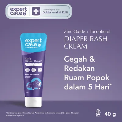 Diaper Rash Cream - Expert Care Daily Diaper Cream 40g dengan Zinc Oxide Panthenol & Bio-Protector - Redakan dan Cegah Ruam Popok