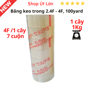Băng keo trong 2.4F - 4F 100yard nặng 1kg lõi giấy 3mm mua từ 5 cây kèm thêm dao cắt băng keo