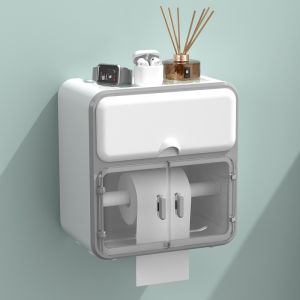 Th-กล่องบรรจุภัณฑ์กระดาษชำระแบบติดผนัง ไม่จำเป็นต้องเจาะรู กันน้ำสามารถใส่กระดาษทิชชูม้วนและกล่องเนื้อเยื่อแผ่นเดียว กล่องบรรจุภัณฑ์กระดาษชำระแบบติดผนังไม่เจาะรู กล่องกระดาษชำระสำหรับห้องน้ำ กล่องกระดาษชำระแบบกันน้ำและกันความชื้น