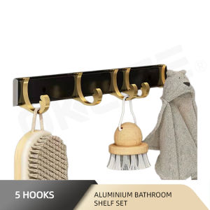 [OKLIFE. ]Black and Gold Aluminum Punch/No Punch Bathroom Storage Rack Set Towel Rack Toilet Rack