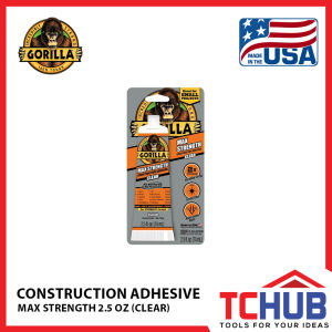 Gorilla Construction Adhesive Max Strength - Dries Crystal Clear/Incredibly Stong/Works Underwater/All Weather/Indoor & Outdoor Heavy Duty Project (2.5Oz)