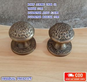 Knop Pintu / Handle Pintu / Gagang Lemari Pintu Rumah Kuningan Antik Motif Ukir 7cm