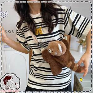 Red Panda Plush Backpack Cute Plushie Doll Women Crossbody Fur Soft Shoulder Bag for Camping Travel Party Female Birthday Gift