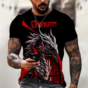 [Local Stock] VCC Fashion 3D Dragon Printed T Shirt For Men Hip Hop Trend Harajuku Streetwear Casual O-neck Short Sleeve Loose Tops Summer Clothes