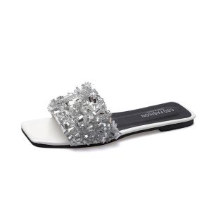 [Free Shipping] WomenS Sandals 2025 Summer New Style One-Strap Sequin Low-Heel Fashionable Outdoor Korean Version Women Slippers