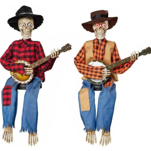 Light Up Musical skeletons Pair Halloween Animated Decorations Plastic Dueling Banjo Player For Outdoor Indoor