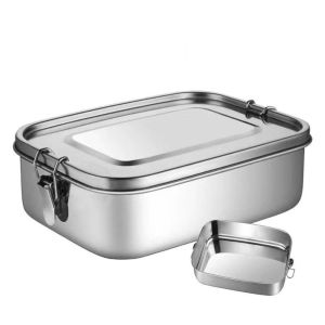GAOSU food container lunch box Rectangular 304 Stainless Steel Lunch Box Removable Partitions Separated Food Storage Box Multifunctional with Sealing Strip Fresh-keeping Box Camping