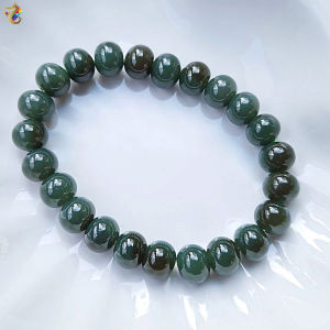 Premium Grade Dark Green Dual Tone Nephrite Jade Abacus Rondelle Bracelet