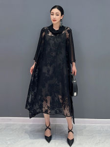 XITAO Sheer Jacquard Loose Dress Solid Color Women Dress LYD1803