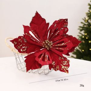 MIRELAE Vải nhựa Hoa giả trang trí Giáng sinh 27cm Đồ trang trí Hoa giả Chất lượng cao. Trang trí tự làm Hoa trạng nguyên lấp lánh Giáng sinh