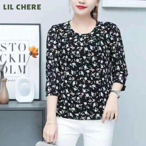 LIL CHERE Chiffon Shirt for Women Floral Printing Shirt Thin Long-sleeved Blouse