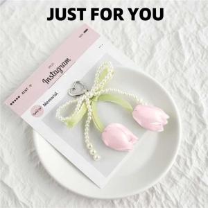 Tulip Flower Keychain Bag Pendant Charms Pearl Key Ring Phone Case Chain Gift Accessories
