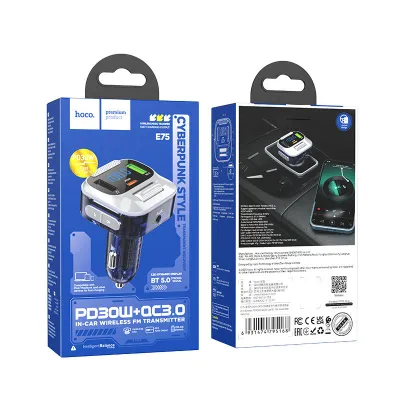 Hoco E75 หัวชาร์จรถ ที่ชาร์จแบตในรถ สำหรับโทรศัพท์ เครื่องส่งสัญญาณ FM บลูทูธเล่น MP3 บลูทูธในรถยนต์