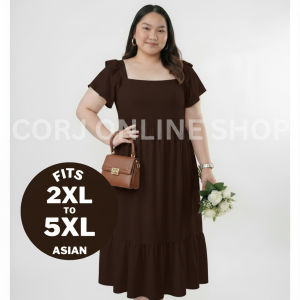 Budolfinds: Plus Size Square Neck Semi Maxi Dress Crepe Fabric Semi-Formal Dress Fits 2XL-5XL