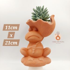Chậu đất nung chậu sen đá - Chú ếch miệng chậu 11cm chiều cao 21cm