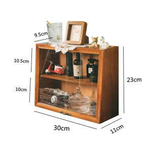 ตู้เก็บของกันฝุ่นแบบฝาพับกล่องเก็บเครื่องสำอางชั้นวางจอแสดงผลของเล่นเพื่อการศึกษาของบ้านทำจากไม้แนวย้อนยุค