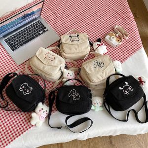YESHE Cartoon Print Shoulder Bags Corduroy Large Capacity Messenger Bag Fashion Handbags for Women Girls